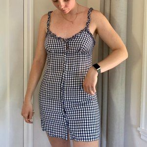 FREE PEOPLE BLUE CHECKER BUTTON DRESS